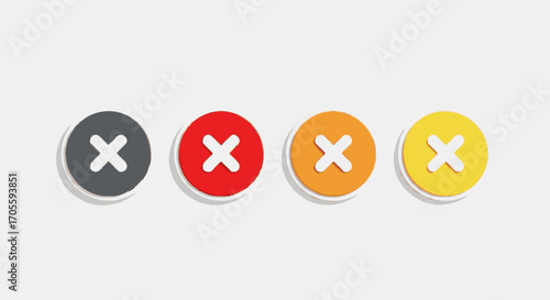Colorful Close Buttons Four Variations of X Mark Icons for UI Design