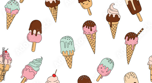 Delicious Ice Cream Cones and Popsicles Pattern.