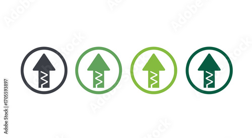Upload Icon Set Four Green Variations of an Arrow in a Circle