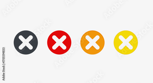 Cancel Icon Set Four Color Variations of X Mark for UI Design
