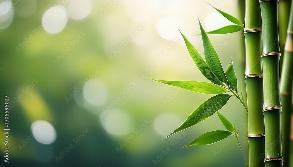Obraz premium Bamboo Stem With Leaves On Blurred Background