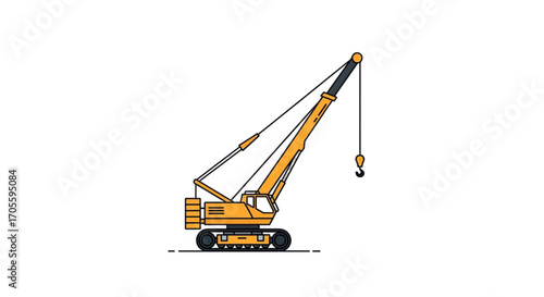 Yellow Crawler Crane Construction Machine Illustration.
