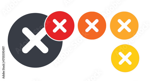 Four colored round buttons with a cross mark.