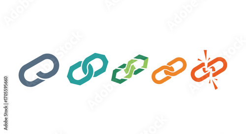 Five chain link icons in different colors and styles.