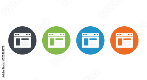 Four rounded icons showing website browser window in different colors.
