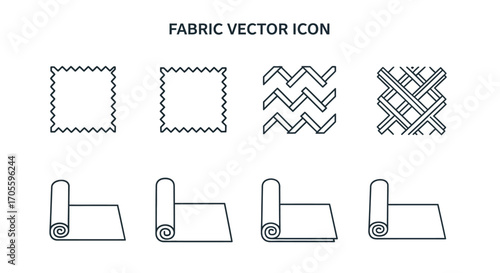 Set of fabric icons, including textures and rolls.