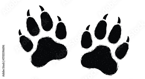 Black paw prints on a white background illustration.