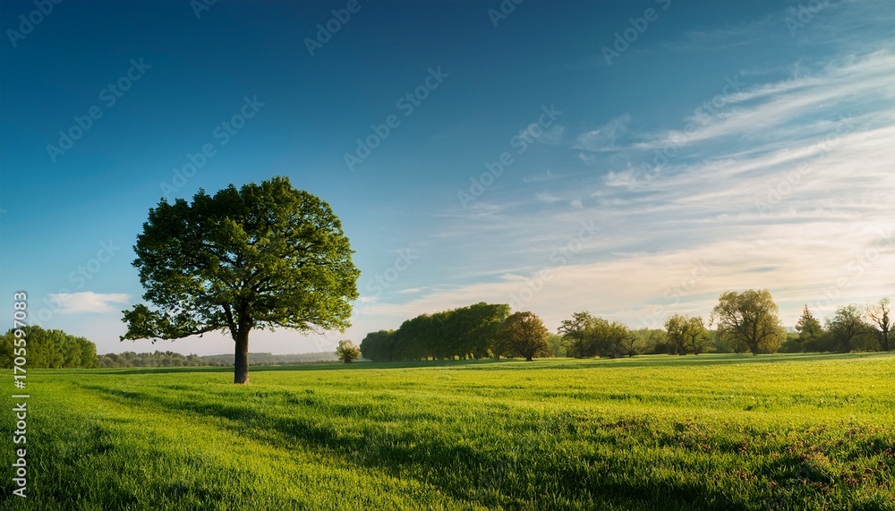 Fototapeta premium A Tree Is In The Foreground Of A Field With Other Trees In The Background