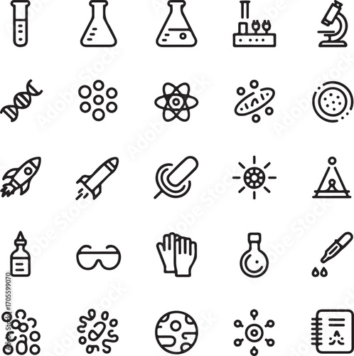 Science & Laboratory Line Art Icon Sheet  25 Minimal Outline Icons Pack