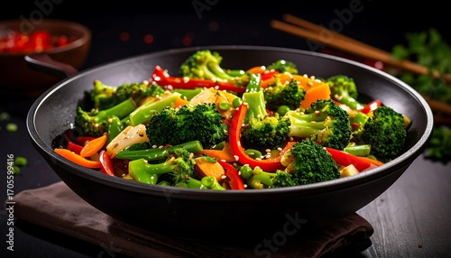 Stir-fried colorful vegetables in a wok