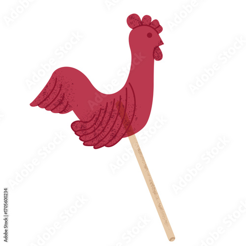 Cockerel on a stick with trendy textures. Winter Christmas lollipop. New Year's candy. Cockerel on a stick for the Maslenitsa festival.