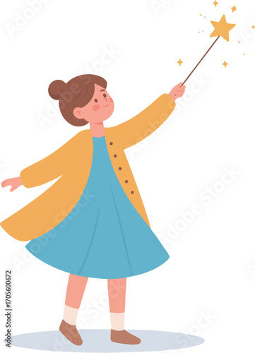 Cute fairy girl with magic wand vector illustration