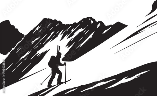 Uphill Glide – Silhouette of Skier on Snowy Ridge