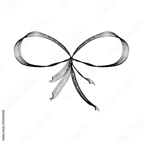 PNG ribbon bow isolated on white, bow knot vector, black bow on white background
