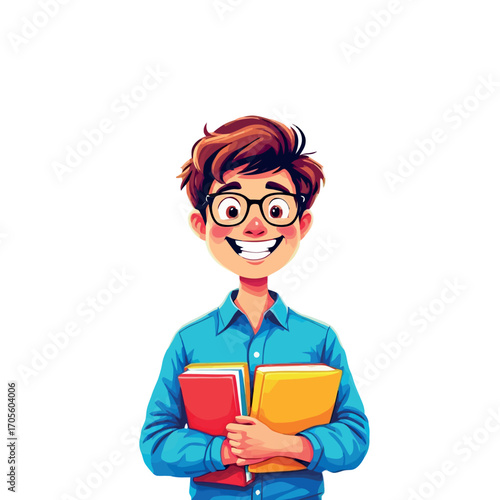 Vsai happy student is holding books, ready for learning and academic success