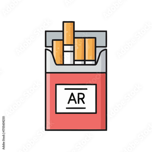 An open red pack of cigarettes with filters showing, a simple vector illustration symbolizing smoking, addiction, and unhealthy habits