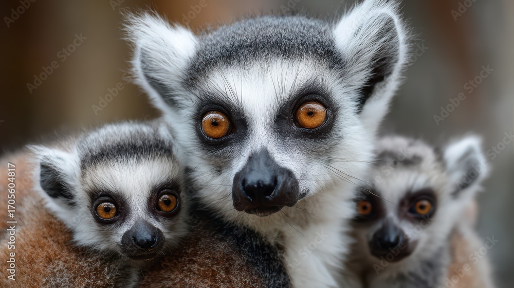Obraz premium Captivating Moment of a UmbrellaTailed Lemur Family Bonding, Perfect for Branding and RelaxationFocused Projects.