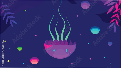 Magical underwater world bioluminescent jellyfish glowing vivid colors deep ocean sea life