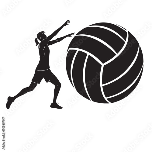 Black volleyball Silhouette Vector, High Quality Illustration on White Background