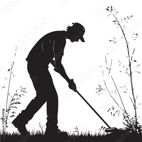 Black weed puller Silhouette Vector, High Quality Illustration on White Background
