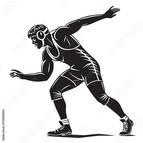 Black wrestler Silhouette Vector, High Quality Illustration on White Background