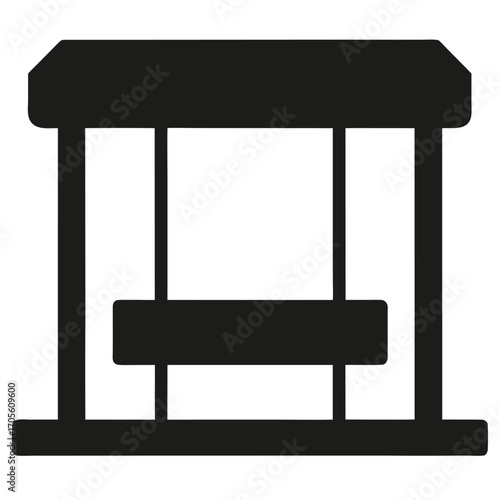 Black Silhouette Icon of a Rectangular Gazebo with a Flat Roof and Open Sides Keywords: gazebo, pavilion, shelter, structure, building, architecture, icon, silhouette, black and white, simple