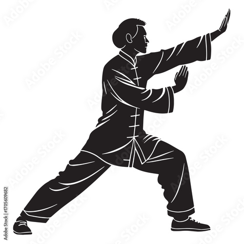 Black wing chun china Silhouette Vector, High Quality Illustration on White Background