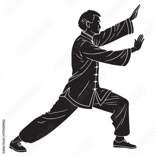 Black wing chun china Silhouette Vector, High Quality Illustration on White Background