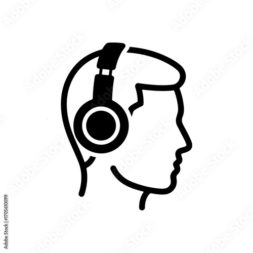 Man with headphones line icon. Vector silhouette of a head listening to music. Audio, sound, and technology concept symbol.