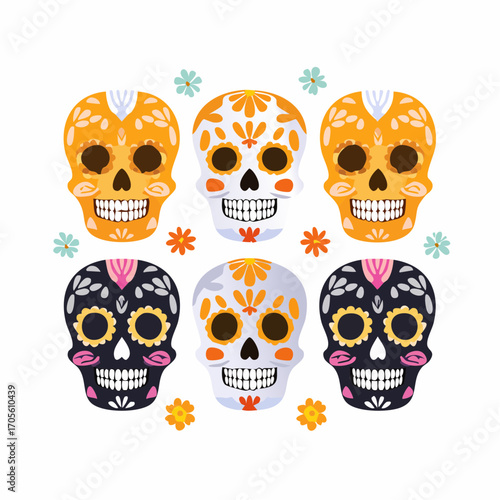 Colorful Sugar Skull Masks Vector Set