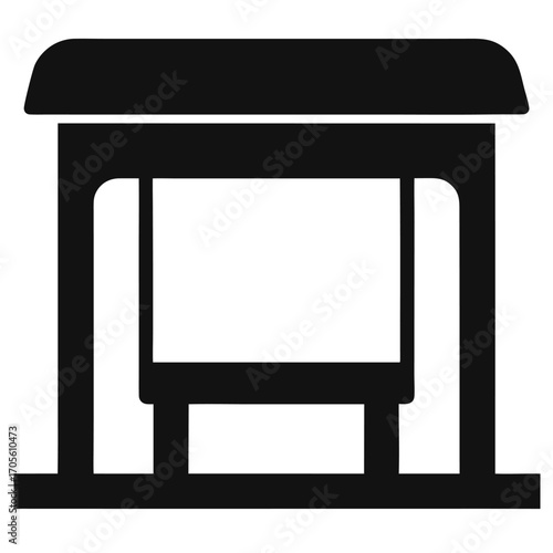 Minimalist black silhouette of a small pavilion or gazebo with a roof and open sides structure