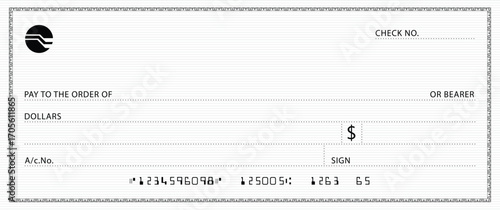 Bank check, vector blank money cheque, checkbook template with guilloche pattern and fields. Currency payment coupon, money check background