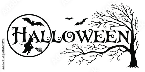 Happy Halloween vector text banner illustration. Happy Halloween design, background graphic. 
Featuring black and orange bats suitable for placing over Halloween cards, social media and poster designs
