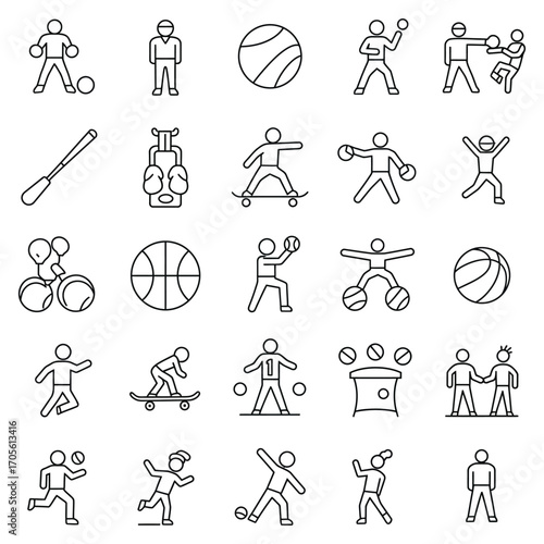 sports icons diverse outline illustrations of athletes practicing different sports representing athleticism physical activity and healthy lifestyles