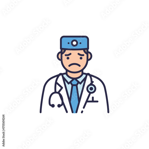 Unhappy doctor with stethoscope wearing surgical cap a healthcare professional dealing with stress during a medical crisis conveying burden sadness