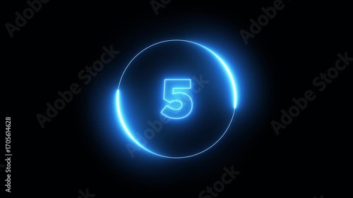 Glowing neon counting down from 10 to 0 animation isolated on Black Background
