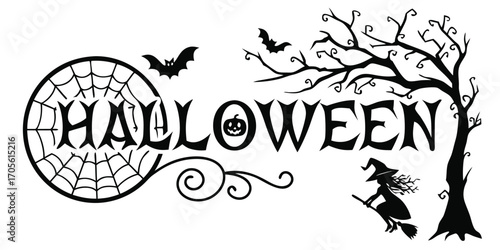Happy Halloween vector text banner illustration. Happy Halloween design, background graphic. 
Featuring black and orange bats suitable for placing over Halloween cards, social media and poster designs