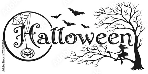 Happy Halloween vector text banner illustration. Happy Halloween design, background graphic. 
Featuring black and orange bats suitable for placing over Halloween cards, social media and poster designs