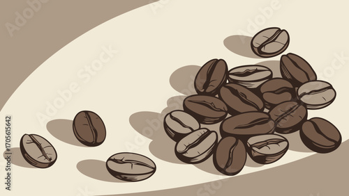 Scattered coffee beans on a light surface creating a simple and elegant coffee themed illustration created with generated ai