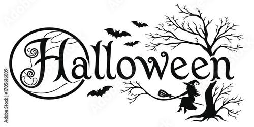 Happy Halloween vector text banner illustration. Happy Halloween design, background graphic. 
Featuring black and orange bats suitable for placing over Halloween cards, social media and poster designs
