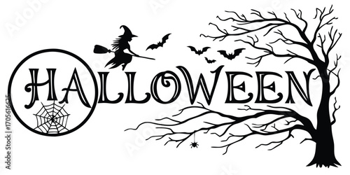 Happy Halloween vector text banner illustration. Happy Halloween design, background graphic. 
Featuring black and orange bats suitable for placing over Halloween cards, social media and poster designs
