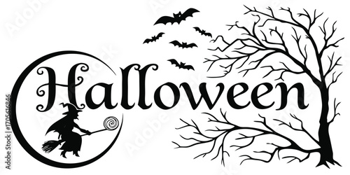 Happy Halloween vector text banner illustration. Happy Halloween design, background graphic. 
Featuring black and orange bats suitable for placing over Halloween cards, social media and poster designs