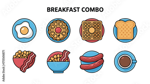 A Delicious Collection of Pixel Art Icons Representing a Hearty Breakfast Spread Perfect for Any Mealtime Application