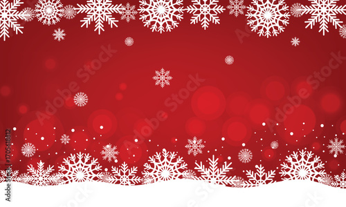 White snowflake on bottom side and red color background