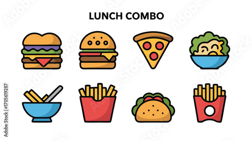 A Delicious Collection of Fast Food Favorites Perfect for a Quick and Satisfying Lunch Meal Choice Featuring Burgers Pizza Fries and Salads