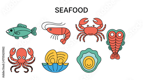 Collection of Delicious and Fresh Seafood Illustrations for Your Culinary Projects