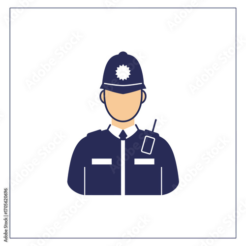 British police officer in uniform with helmet symbolising law enforcement and public safety in London suited for crime prevention campaigns