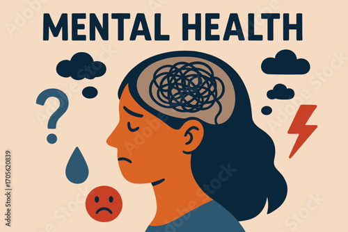 Mental Health Awareness Illustration – Stress, Anxiety, Depression Concept