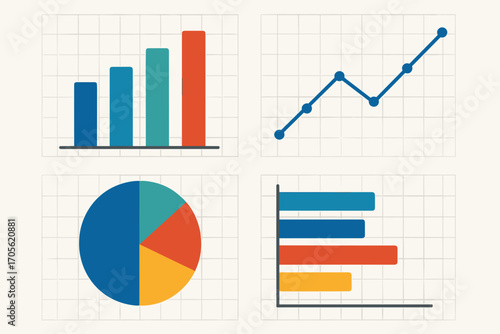 Business Data Charts Set – Bar, Line, Pie, and Graph Infographic Templates