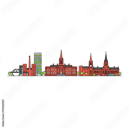 city skyline illustration featuring iconic landmarks perfect for travel blogs showcases urban architecture and cultural attractions ideal for digital media